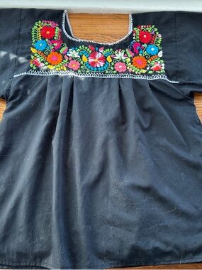 Black Embroidered Floral Square-Neck Women's Top